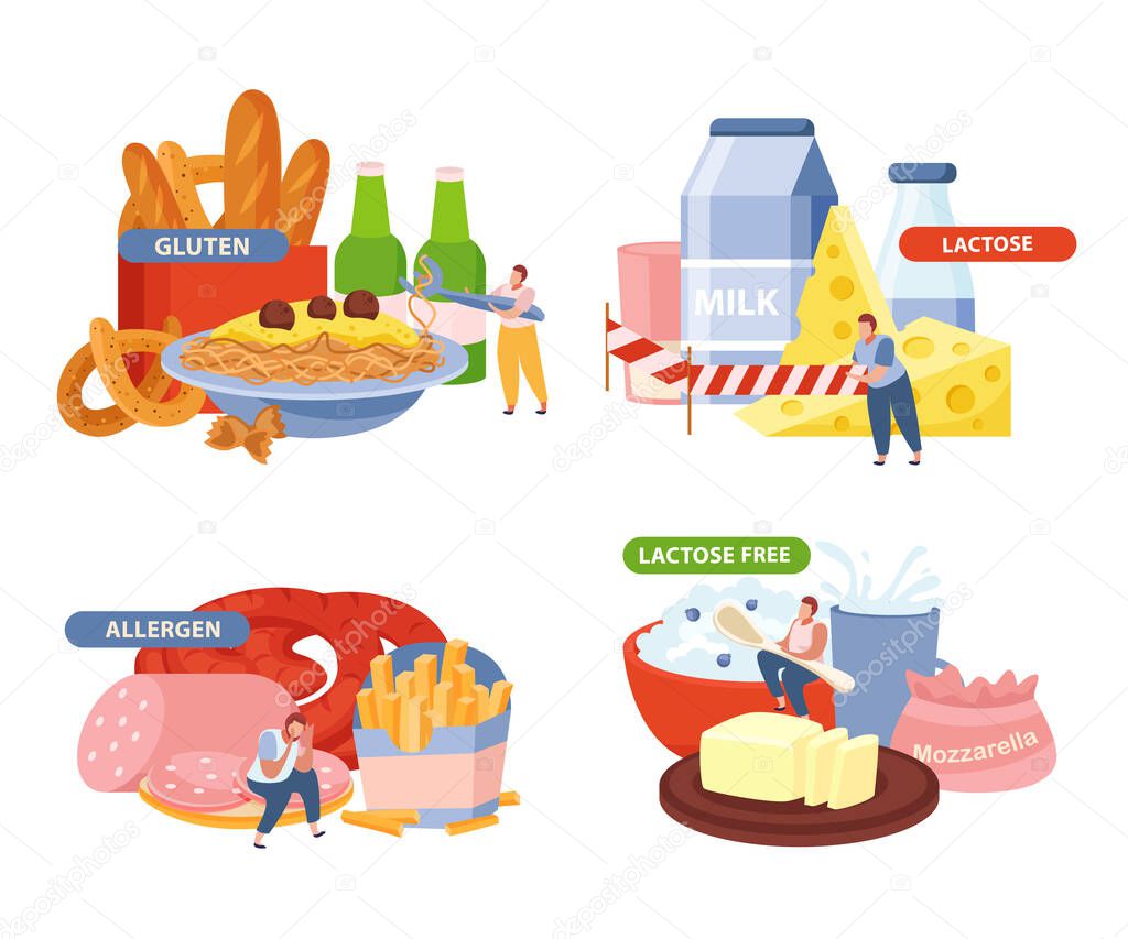 Lactose And Gluten Concept Icons Set