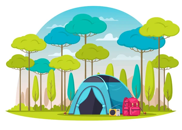 Camping Place Cartoon Composition — Stock Vector