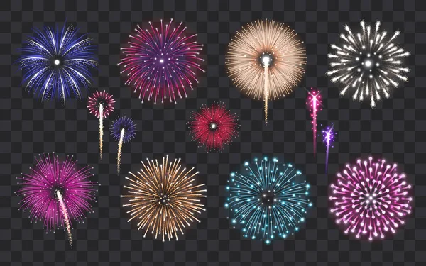 Juego de fuegos artificiales realistas — Archivo Imágenes Vectoriales