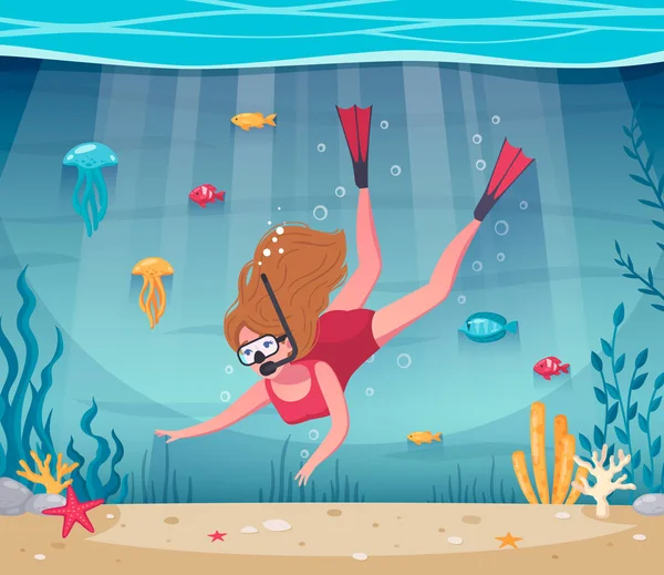 Ocean Diving Cartoon Sammansättning — Stock vektor