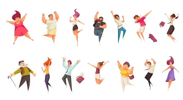 Ensemble de personnes sautantes joyeuses — Image vectorielle