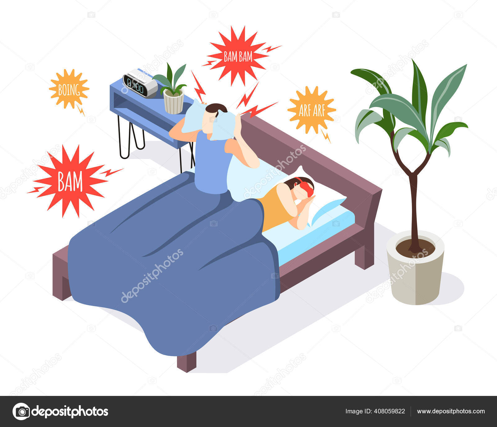 Sound Pollution Insomnia Composition Stock Vector Image by ©macrovector  #408059822