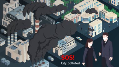 Şehir Kirliliği Isometric Bileşimi  