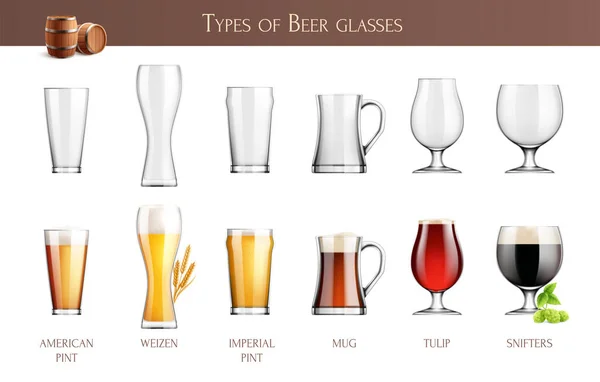 Vasos de cerveza Infografías realistas — Vector de stock