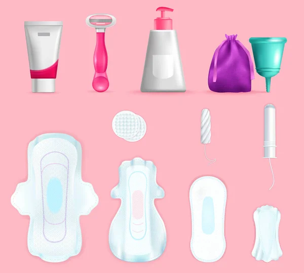 Conjunto realista de higiene femenina — Vector de stock