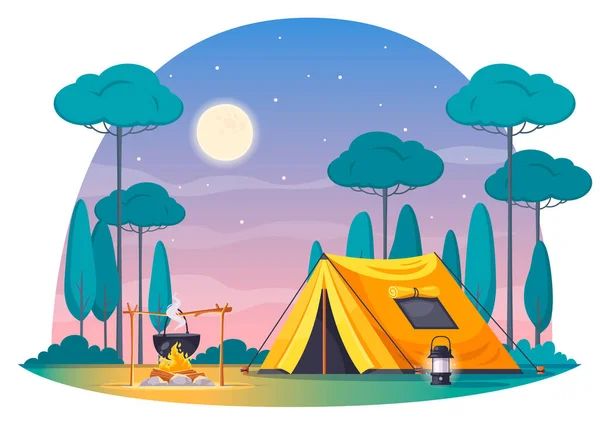 Camping Composição dos desenhos animados — Vetor de Stock