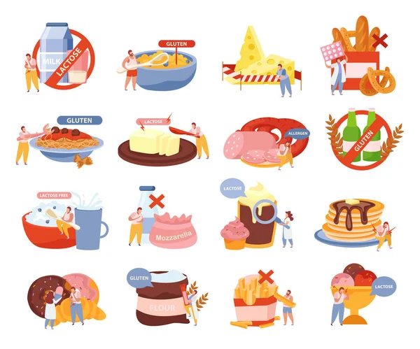 Lactose Intolerance Icons Set — Stock Vector