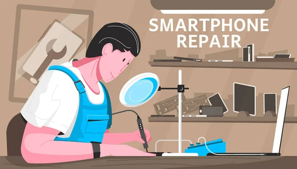 Smartphone Reparatie Flat Samenstelling — Stockvector