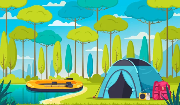 Camping Cartoon Composition — Stock Vector