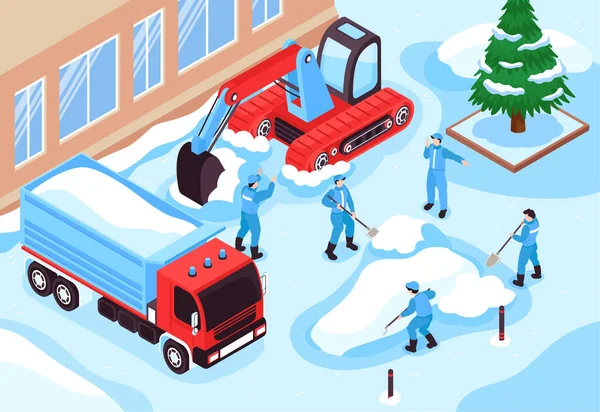 Snow Cleaning Isometric Composition — Stock Vector