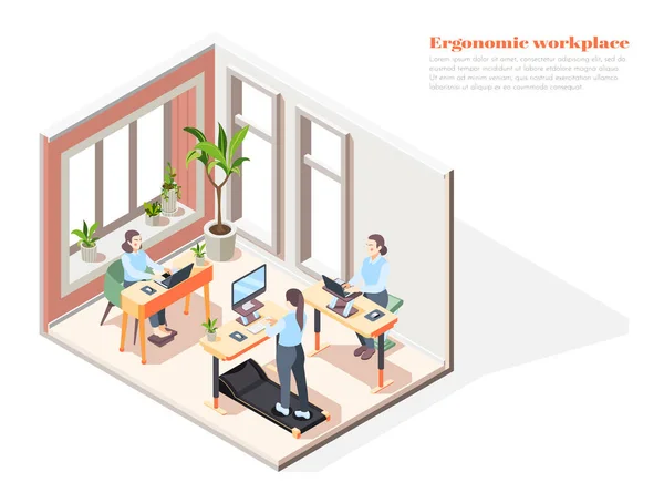 Ergonomisch concept van de werkplek Isometrische vormgeving — Stockvector