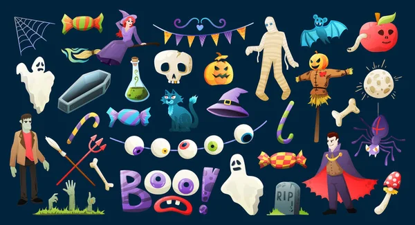 Halloween assustador conjunto colorido —  Vetores de Stock