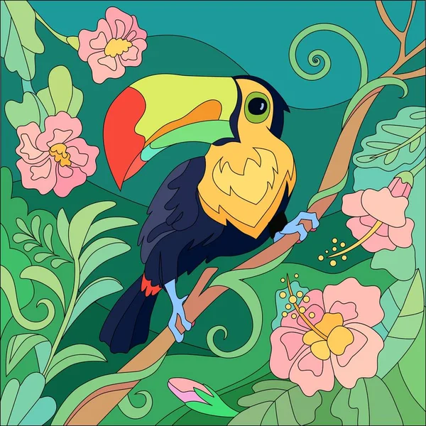Tropical Bird Toucan Tropics Composition — Stock Vector