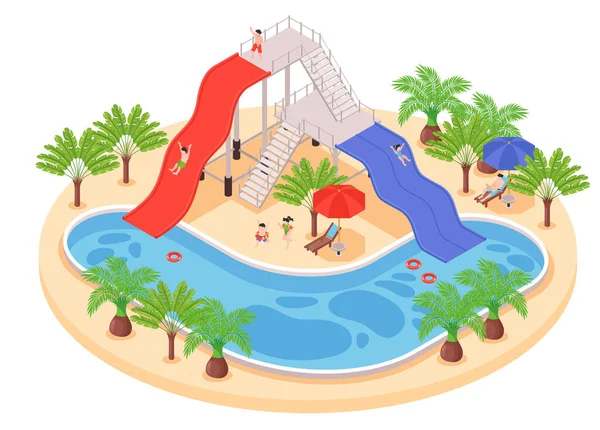 Isometric Water Slide Composition — Stock Vector