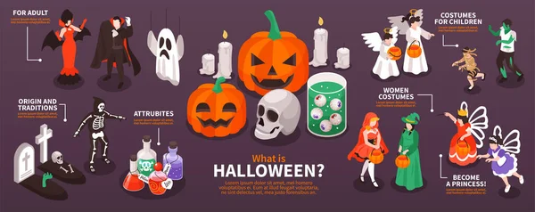 Halloween Party Isometrisk Infografik — Stock vektor