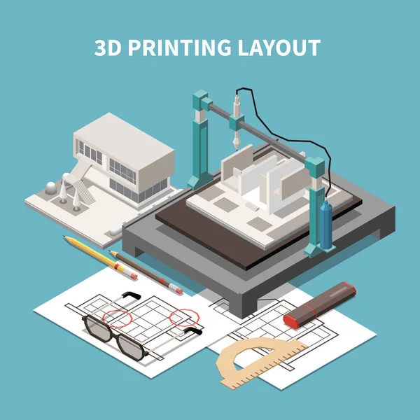 Composição de arquitetura impressa em 3D —  Vetores de Stock