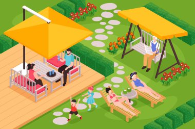 Bahçe Gevşeme Isometric Kompozisyon
