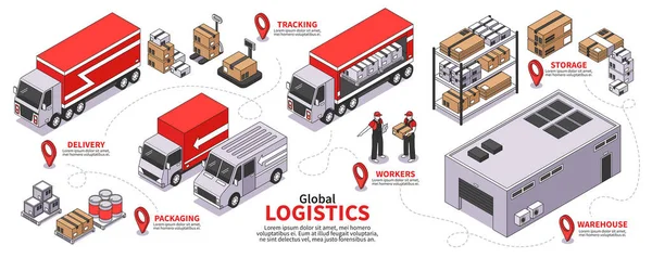 Globális logisztika Izometrikus Infografikák — Stock Vector