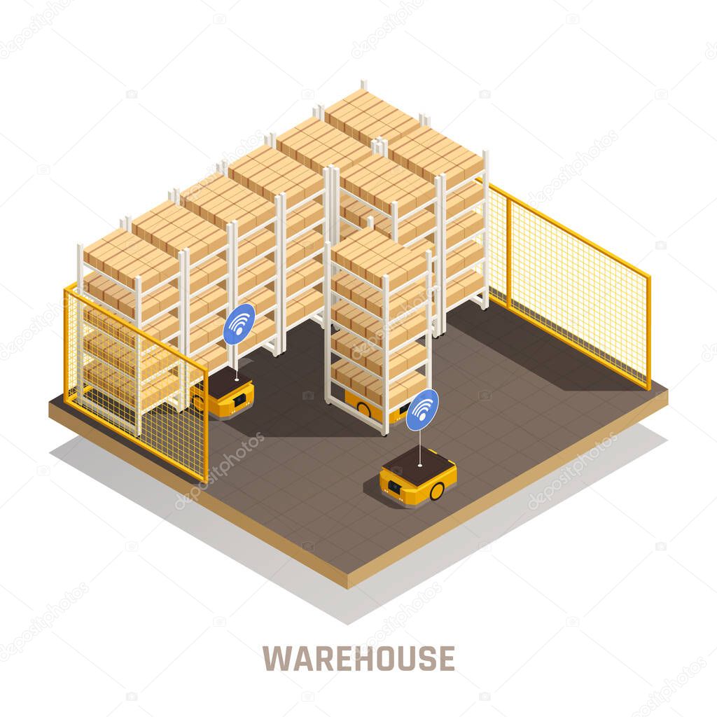 Warehouse Robotics Isometric Composition 