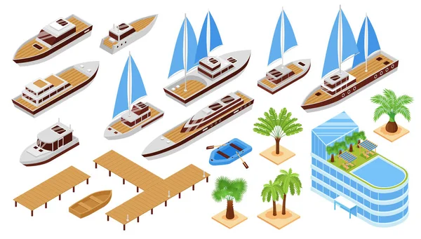 Isométrico Yacht Club Set — Vector de stock