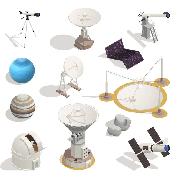 Conjunto de ícones isométricos de astronomia — Vetor de Stock