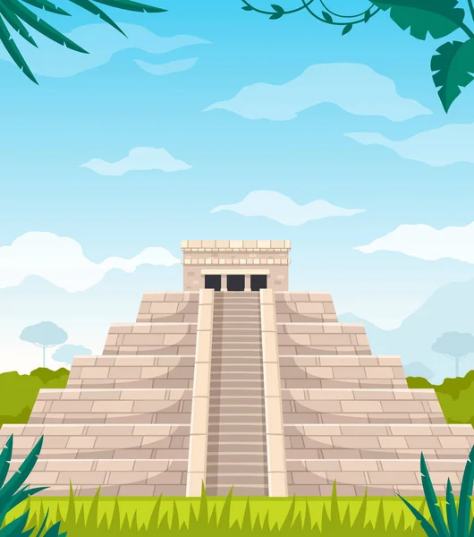 Maya Civilization Monument Cartoon — Stock Vector