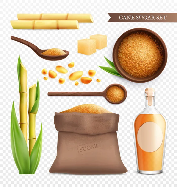 Cane Sugar Realistic Transparent Icon Set - Stok Vektor