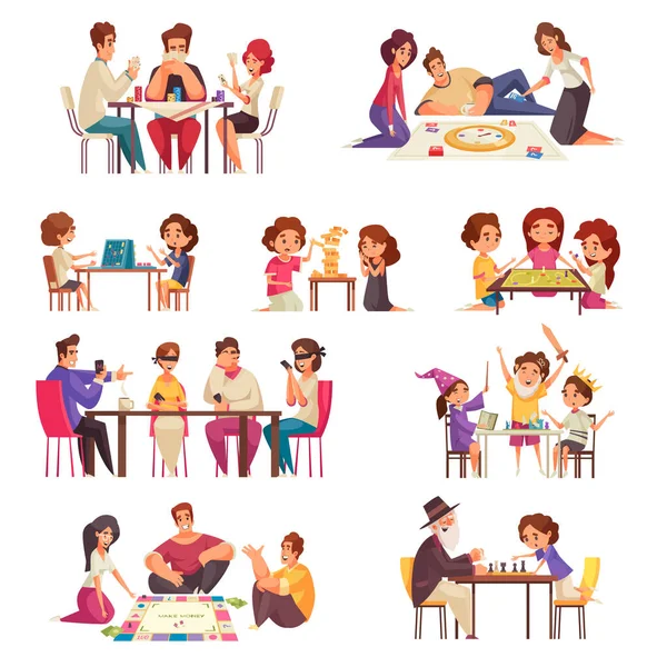 People Board Games Icon Set — Stock Vector