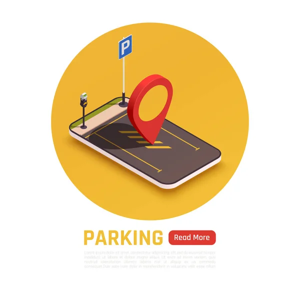 Parkeerapp Isometrische samenstelling — Stockvector