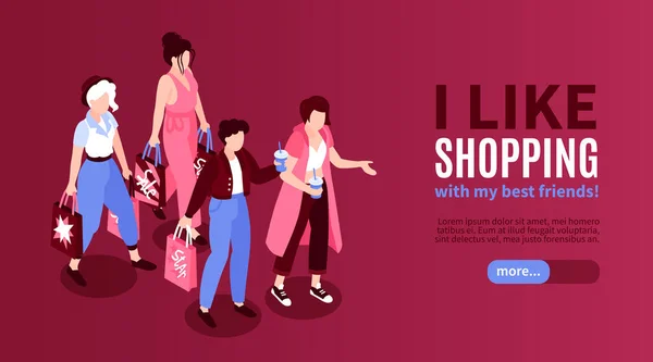 Ladies Shopping Horizontal Banner — Stockvektor