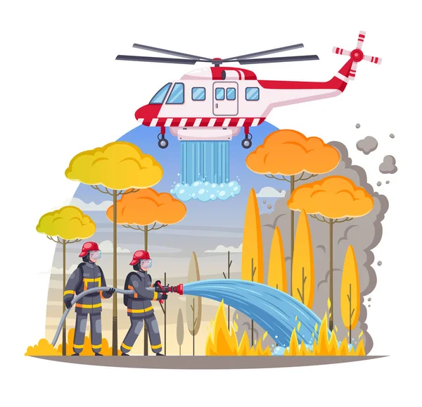 헬리콥터와의 화재 대응 — 스톡 벡터