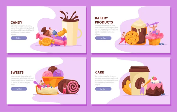 Sweets and People Concept Pictogrammen instellen — Stockvector