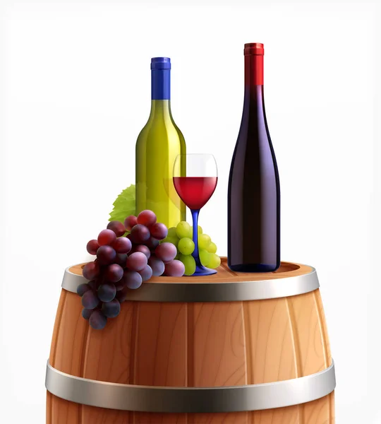 Wooden Barrel Wine Composition — Stock Vector