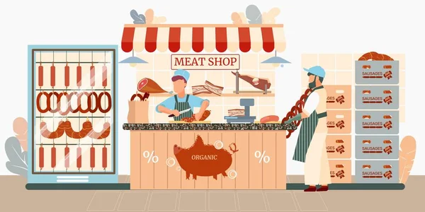 Sausage Stall Flat Composition — Stock Vector