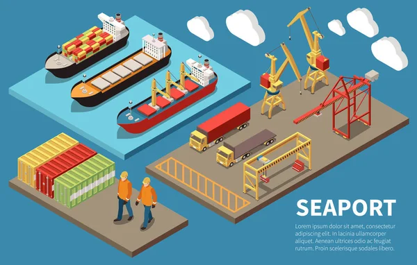 Cargo Seaport Isometric Concept — Image vectorielle