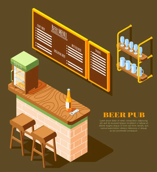 Cerveza Pub Fondo isométrico — Vector de stock