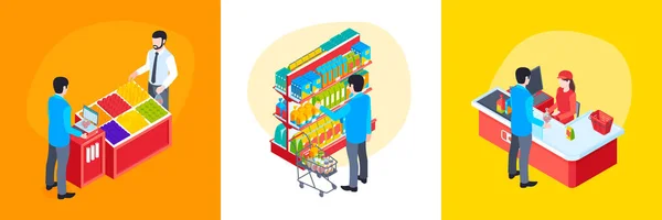 Concepto de diseño de supermercados isométricos — Vector de stock