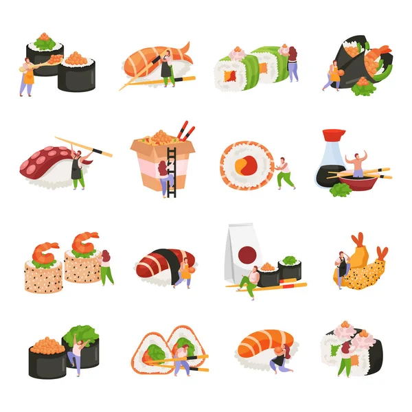 Set de iconos planos de sushi — Vector de stock