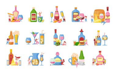 Alkolik Kokteyller Düz Simgeler