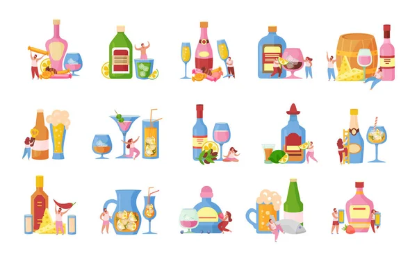 Alcoholic Cocktails Flat Icons — Stock Vector