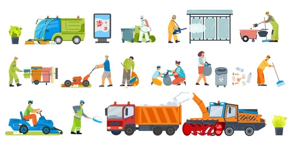 Set di icone di pulizia stradale — Vettoriale Stock