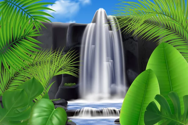 Exotiskt vattenfall realistisk bakgrund — Stock vektor