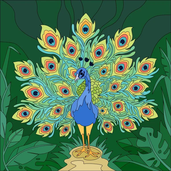 Tropical Bird Peacock Composition — Stock Vector
