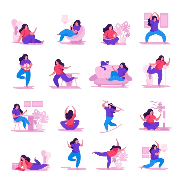 Self Care Concept Flat Icon Set — Stock Vector