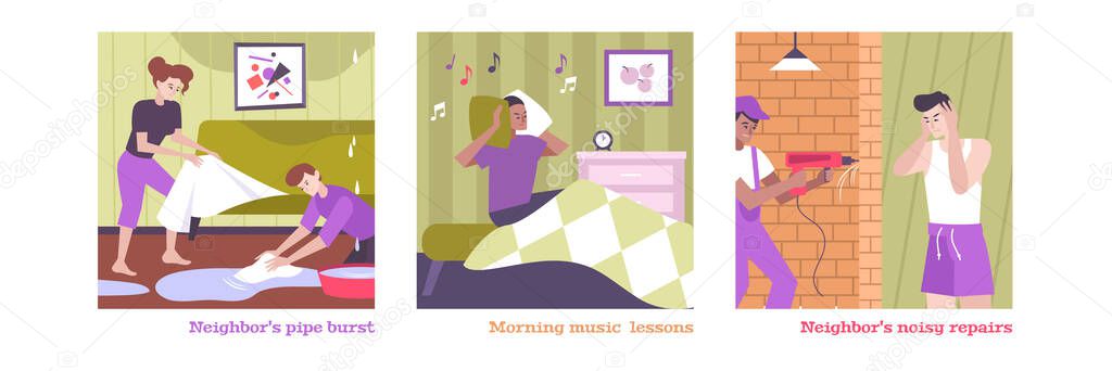House Neighbors Conflict Set — Stock Illustration House Neighbors Conflict Set Royalty Free Stock Vectors