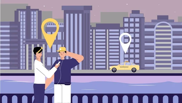 City Taxi Call Composición — Vector de stock