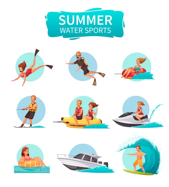 Wassersport Cartoon Icons Set — Stockvektor