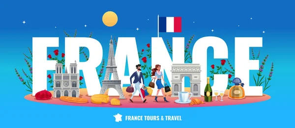 França Conceito de Turismo — Vetor de Stock