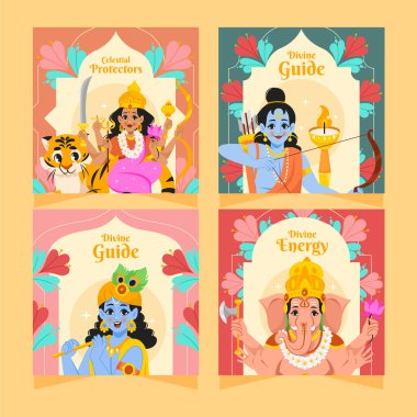 Canlı ve Renkli Hindu Tanrıları ve Tanrıların Kartı Ayarları