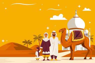 Bir Arap Çarşısının Düz Tasarım Resimleri